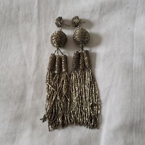 Silver Beaded Tassel Earrings